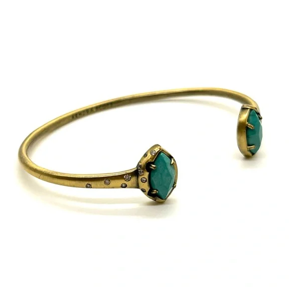 Kendra Scott Laura Pinch Cuff Bracelet in Antique Gold & Variegated Turquoise - Picture 3 of 13